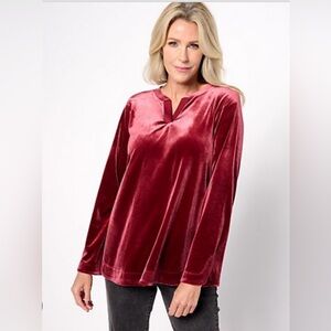 NWOT LOGO by Lori Goldstein Knit Velvet Split Neck Pullover Women's Top Large